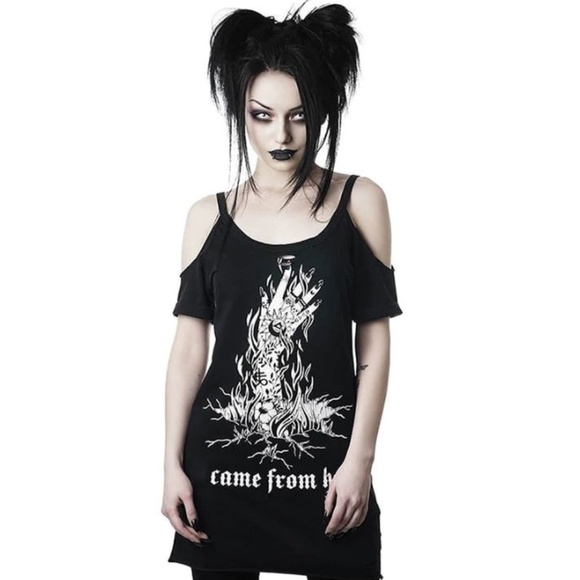 Gothic Strapped Backless Off Shoulder Top - Picture 1 of 4